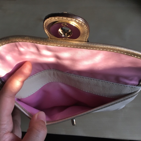 Coach Cream & Gold Leather Clutch Wristlet - Picture 9 of 16